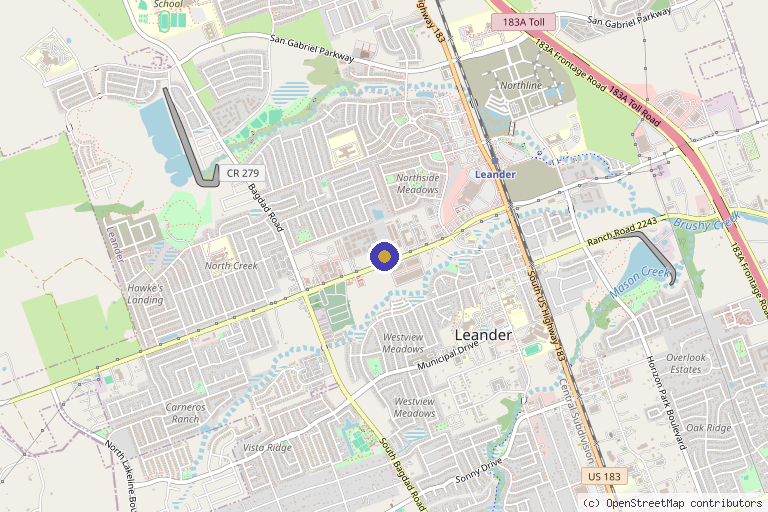 Map showing the location of Leo Aesthetics - Leander in Leander, TX