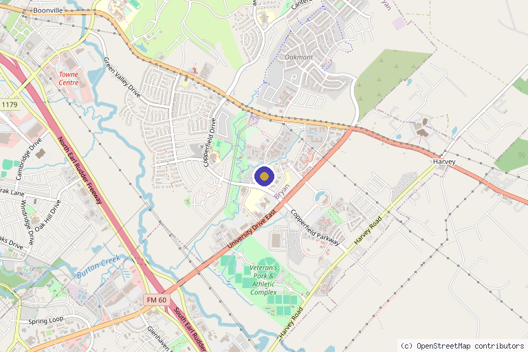 Map showing the location of Advance Physical Therapy - Bryan College Station in Bryan, TX