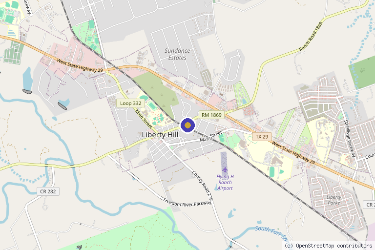 Map showing the location of Beauty Revival Barn in Liberty Hill, TX