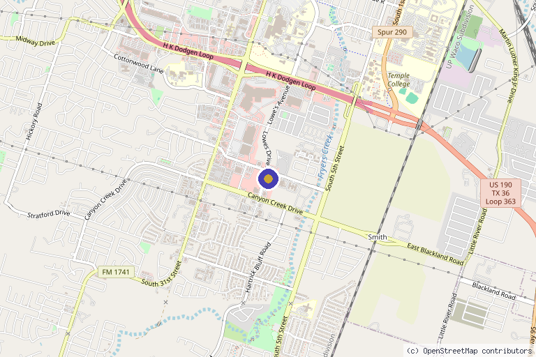 Map showing the location of Temple IV Drip in Temple, TX