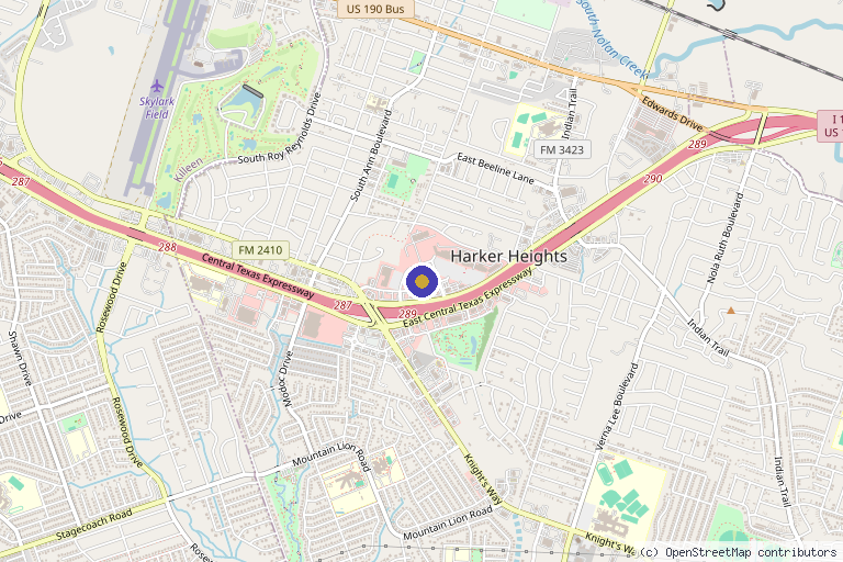 Map showing the location of About Face Anti-Aging Institute in Harker Heights, TX