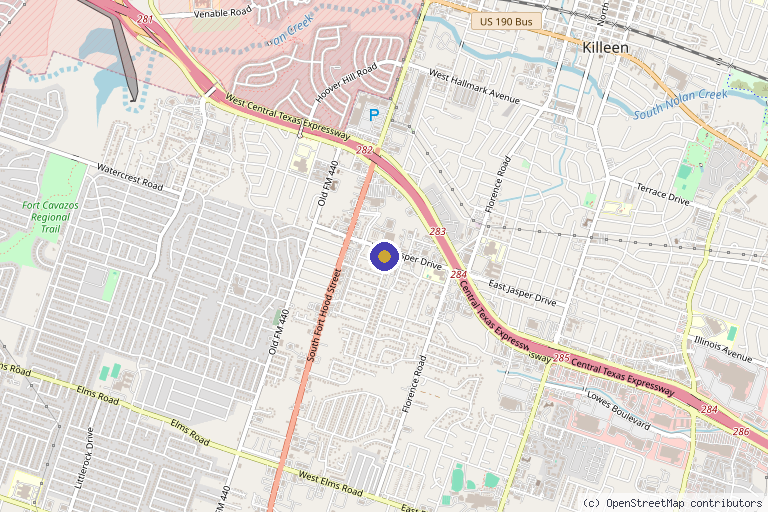 Map showing the location of Rosa's Natural Healing Center in Killeen, TX