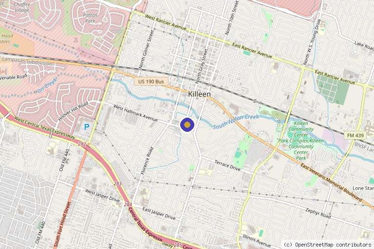 Map showing the location of A'Omara Chanel Med Spa in Killeen, TX