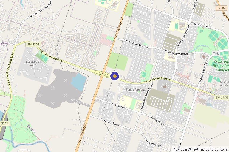 Map showing the location of Subtle Aesthetics in Temple, TX