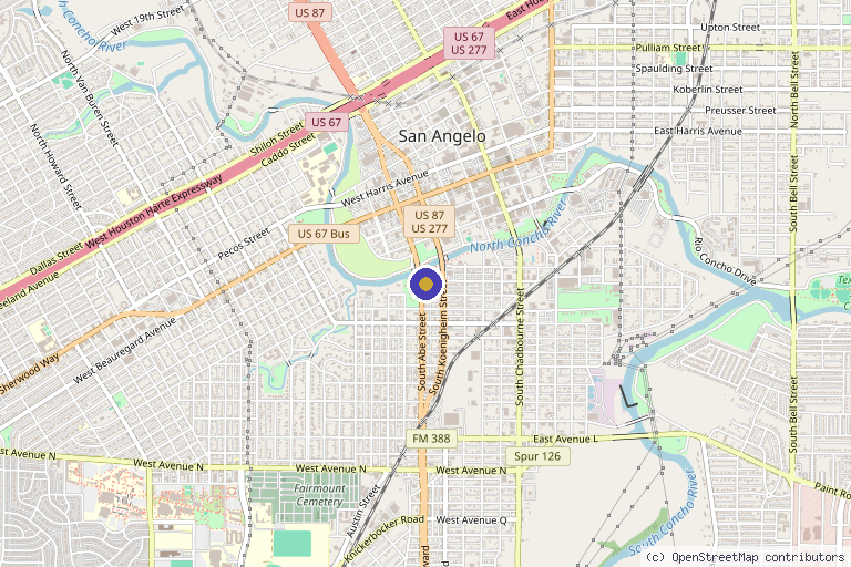 Map showing the location of Waterford Wellness Spa in San Angelo, TX