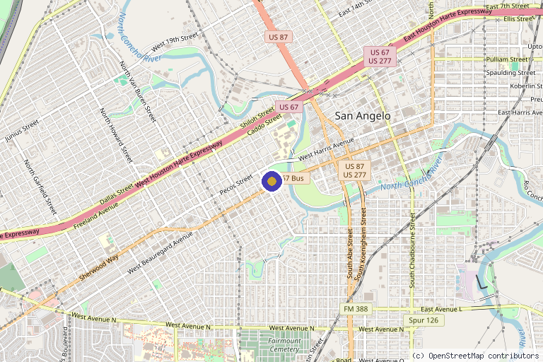 Map showing the location of Angelo IV Therapy in San Angelo, TX