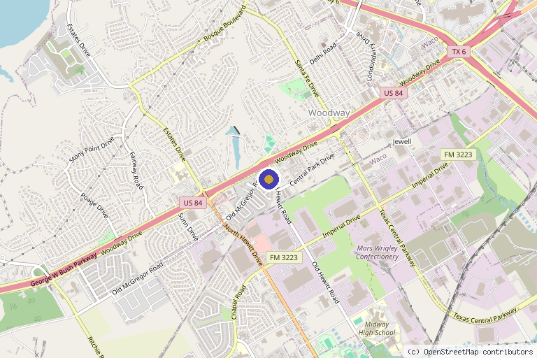 Map showing the location of Renew Orthobiologics Center in Waco, TX
