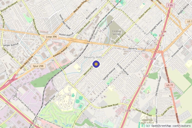 Map showing the location of Bella Rubi Aesthetics in Waco, TX