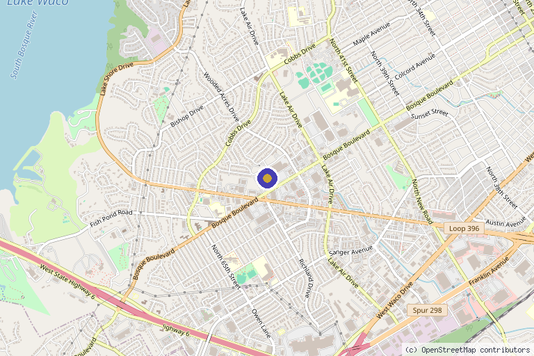 Map showing the location of Redbird Aesthetics, Injectables & IV Services in Waco, TX