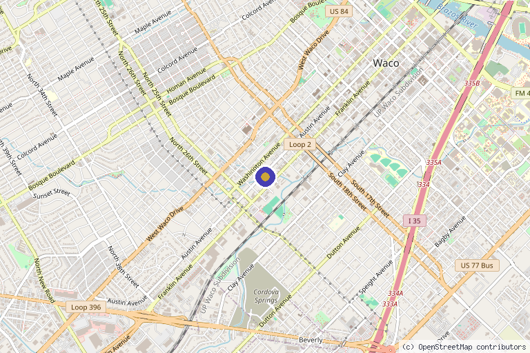 Map showing the location of Skin and Body Refinery in Waco, TX