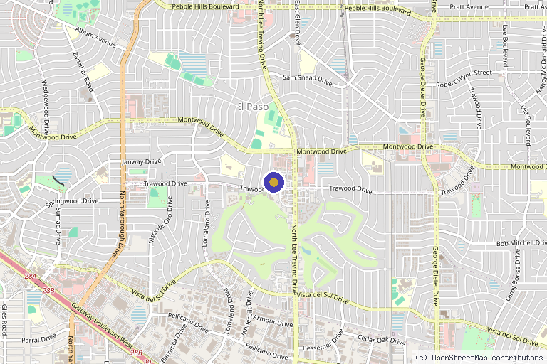 Map showing the location of Desert Institute Of Sports Medicine, Osteoporosis & Regenerative Medicine (Dr. Sergio Alvarado) in El Paso, TX