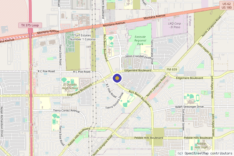 Map showing the location of Cyrus Advanced Institute in El Paso, TX