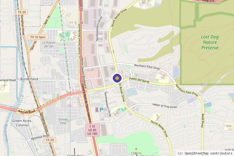 Map showing the location of Donya Pain and Wellness Center: Ali Ibrahim, MD (WEST EL PASO) in El Paso, TX