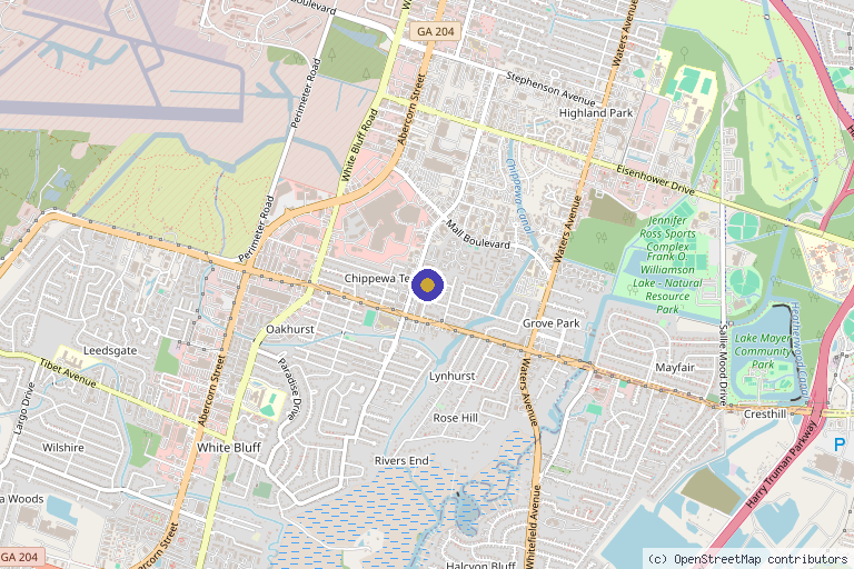 Map showing the location of Fluid Aesthetics & Wellness in Savannah, GA