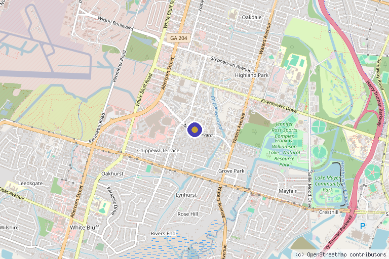 Map showing the location of Hair Restoration Savannah in Savannah, GA