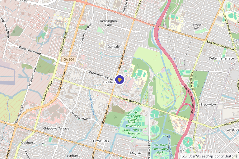 Map showing the location of Savannah Facial Plastic Surgery in Savannah, GA