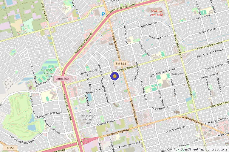 Map showing the location of Touch of Sass Medical Spa in Midland, TX