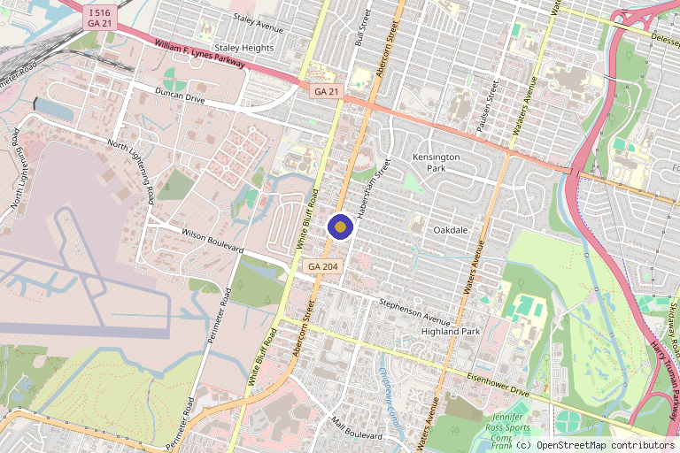 Map showing the location of Face to Face Spa at Savannah in Savannah, GA