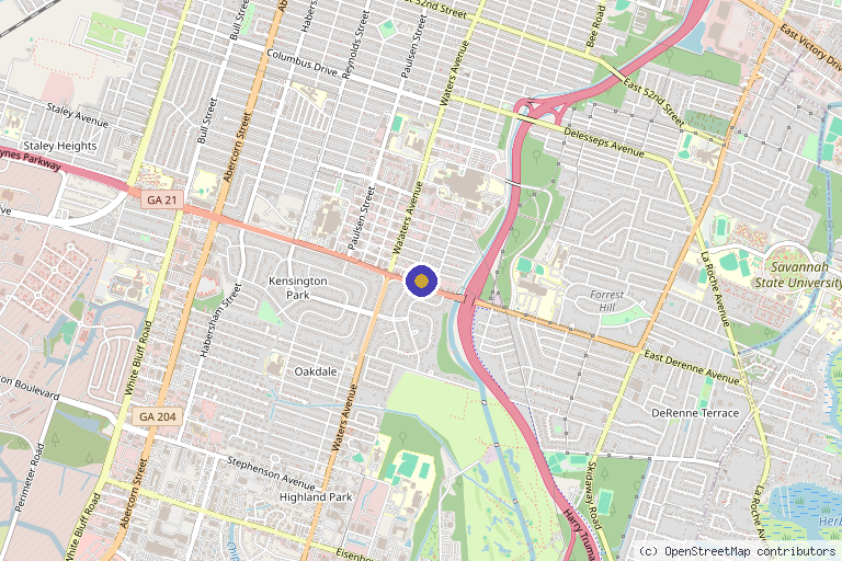 Map showing the location of Essential Me Aesthetics and Wellness (Formerly know as Aldrjoy Hydration) in Savannah, GA