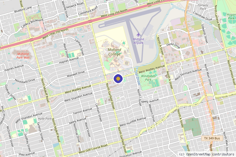 Map showing the location of Revival Midland in Midland, TX