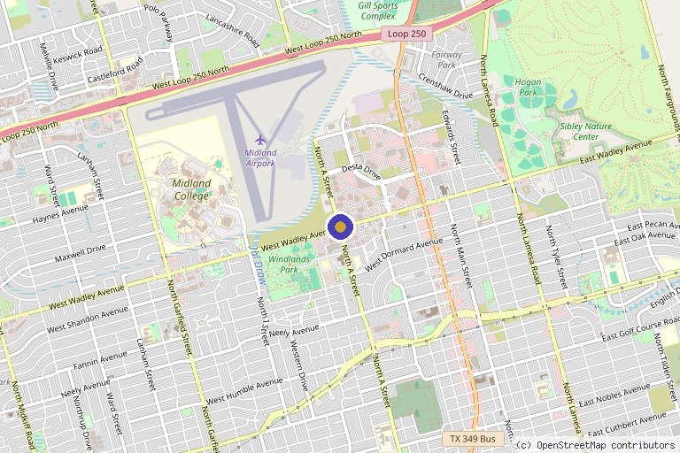 Map showing the location of QC Kinetix (Midland) in Midland, TX