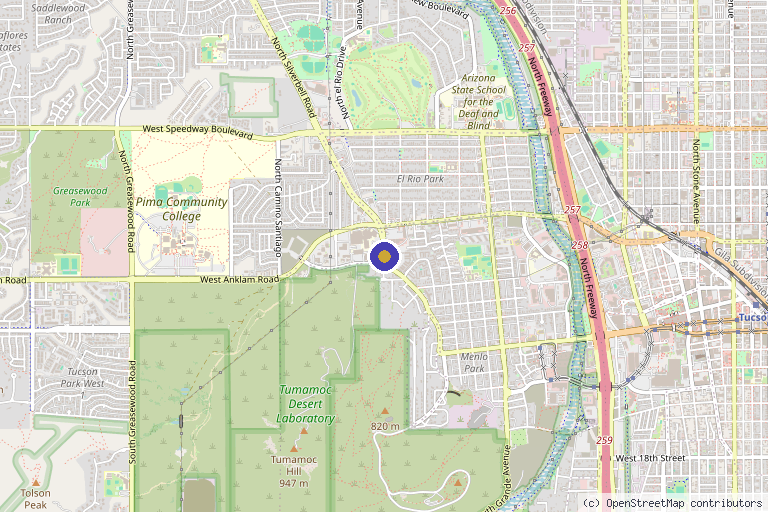 Map showing the location of Dr. Troy Taduran: Tucson Orthopaedic Institute – St. Mary’s Office in Tucson, AZ