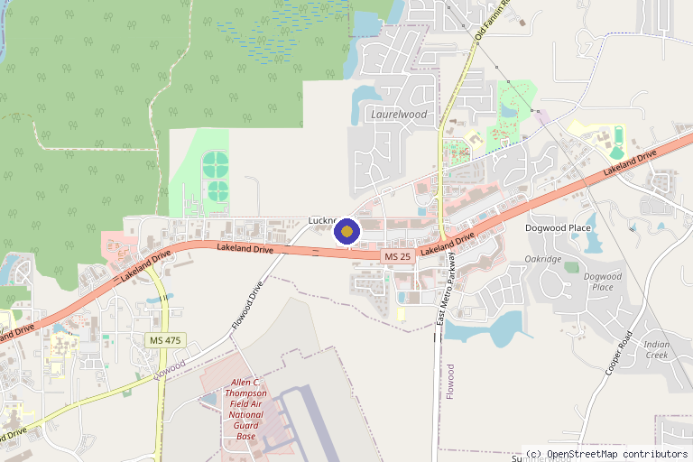 Map showing the location of Highland Medical Aesthetics in Flowood, MS