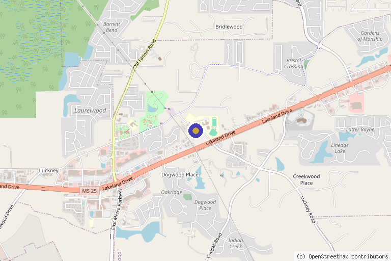 Map showing the location of Glo Medical Aesthetic and Wellness in Flowood, MS