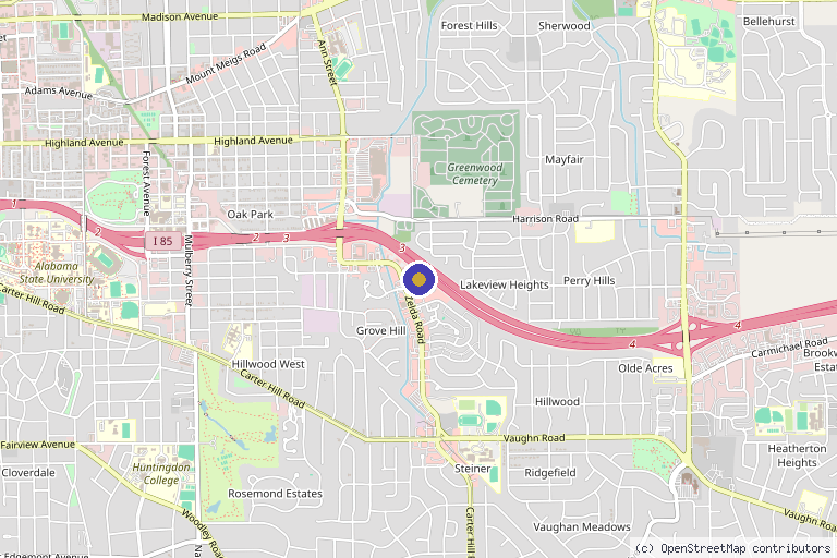 Map showing the location of Lawson Aesthetics & Medspa in Montgomery, AL