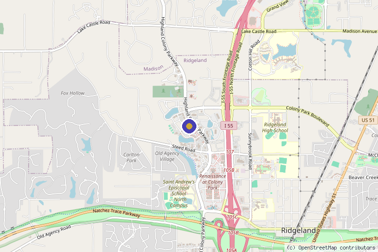 Map showing the location of CORE Wellness & Recovery in Ridgeland, MS
