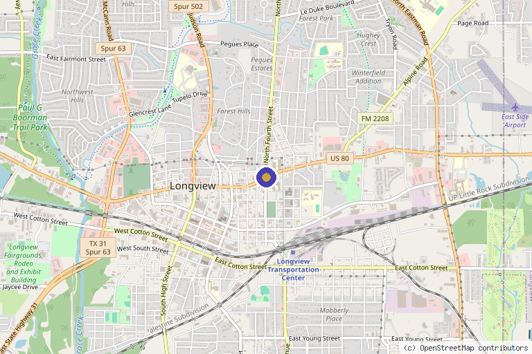 Map showing the location of CHRISTUS Trinity Clinic in Longview, TX