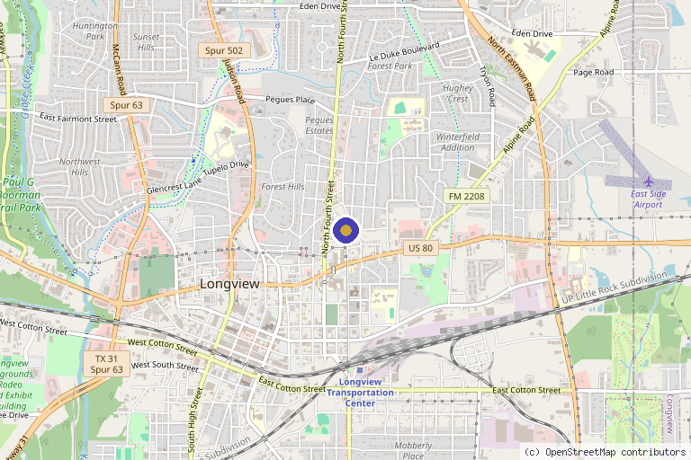 Map showing the location of Optimal Aesthetics in Longview, TX
