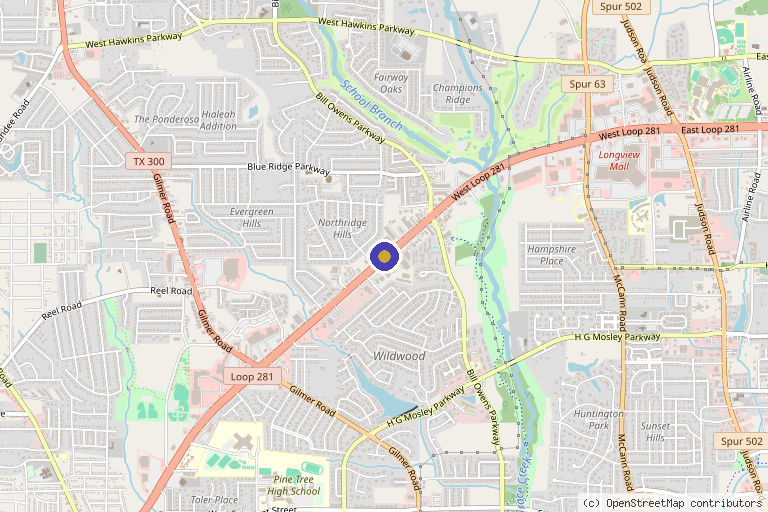 Map showing the location of A Beautiful You Health Center in Longview, TX