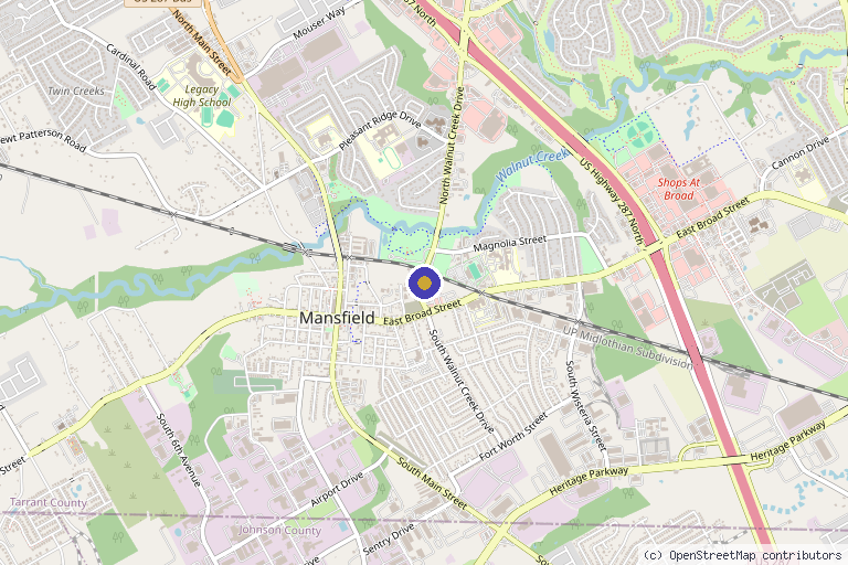 Map showing the location of Tranquility Hydration Wellness Aesthetics in Mansfield, TX