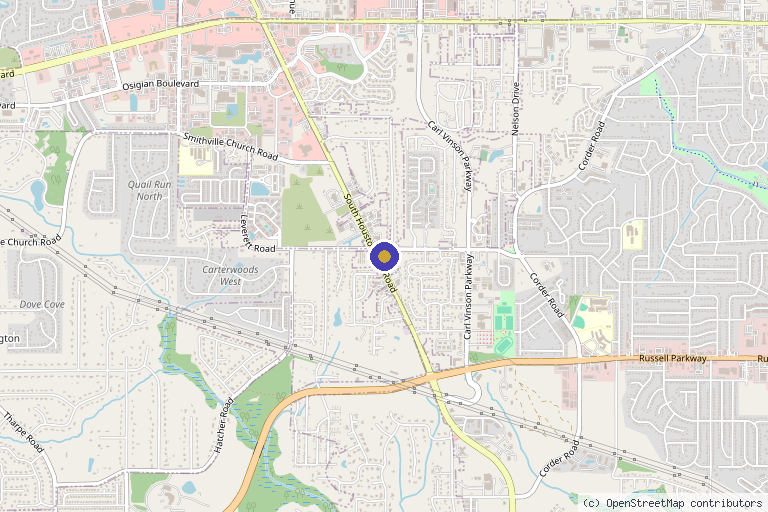 Map showing the location of Horizon Med Clinic in Warner Robins, GA