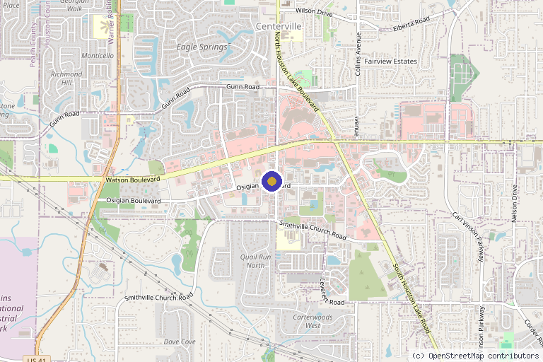 Map showing the location of Georgia Neurosurgical Institute Physical Therapy, Warner Robins in Warner Robins, GA