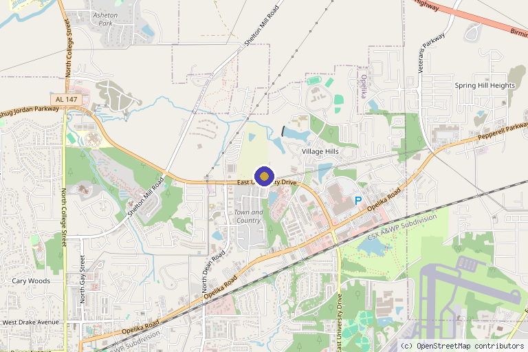 Map showing the location of Mills Wellness and Hydration in Auburn, AL