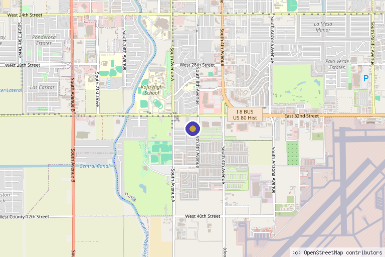 Map showing the location of Kats Kulture Aesthetics & Lounge in Yuma, AZ
