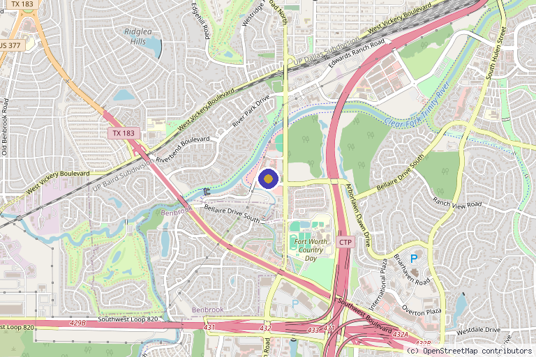Map showing the location of KAYO Aesthetics in Fort Worth, TX
