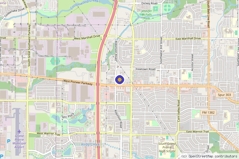 Map showing the location of The Laser Lounge in Grand Prairie, TX