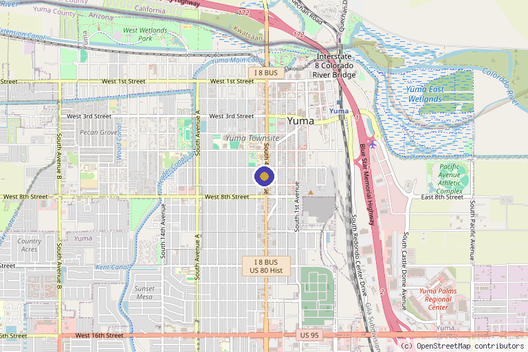 Map showing the location of SKN Aesthetics & Wellness in Yuma, AZ