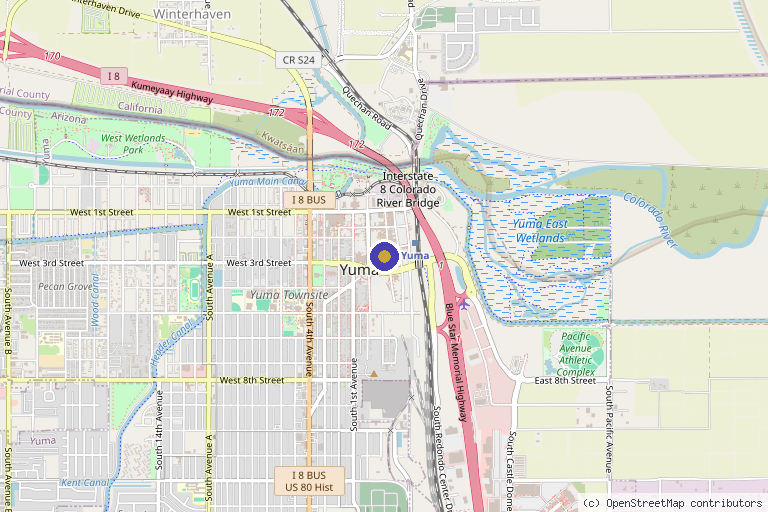 Map showing the location of Enhance Aesthetics & Wellness in Yuma, AZ