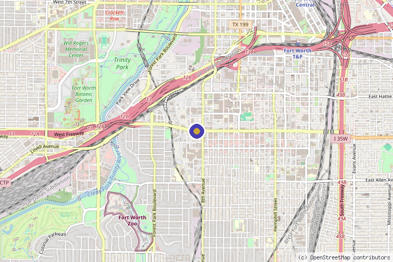 Map showing the location of Steven Meyers, MD in Fort Worth, TX