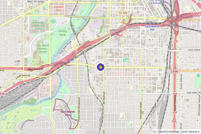 Map showing the location of QC Kinetix (Fort Worth) in Fort Worth, TX