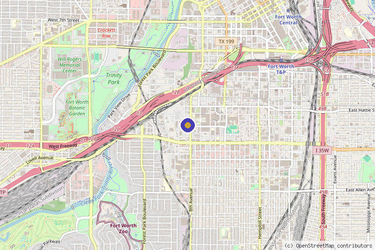 Map showing the location of Pain Specialists of Fort Worth in Fort Worth, TX