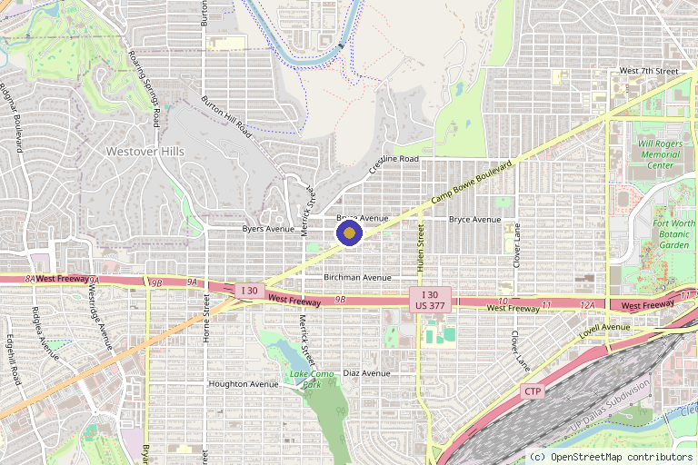 Map showing the location of Restore + Revive in Fort Worth, TX