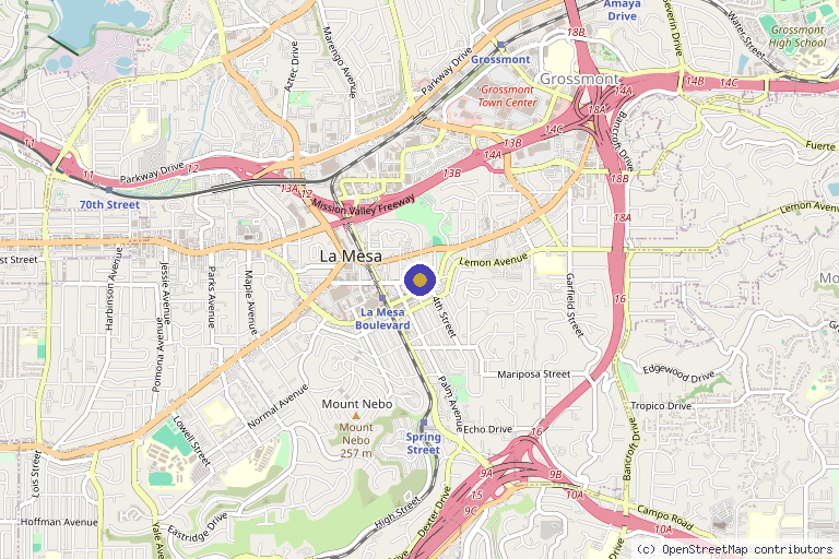 Map showing the location of Sorella Aesthetics in La Mesa, CA