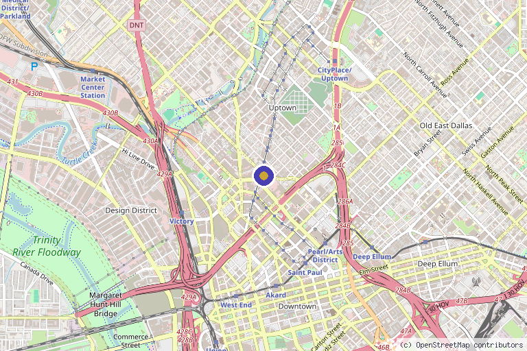 Map showing the location of Mara's Med Spa in Dallas, TX