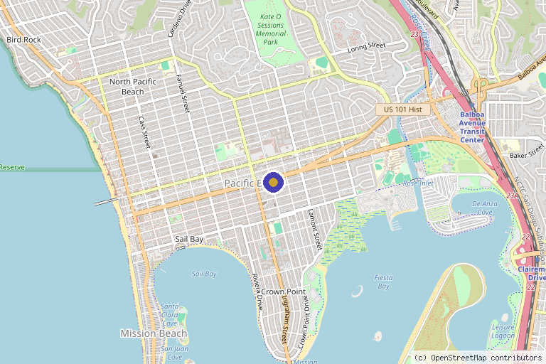 Map showing the location of SDBotox - Pacific Beach in San Diego, CA