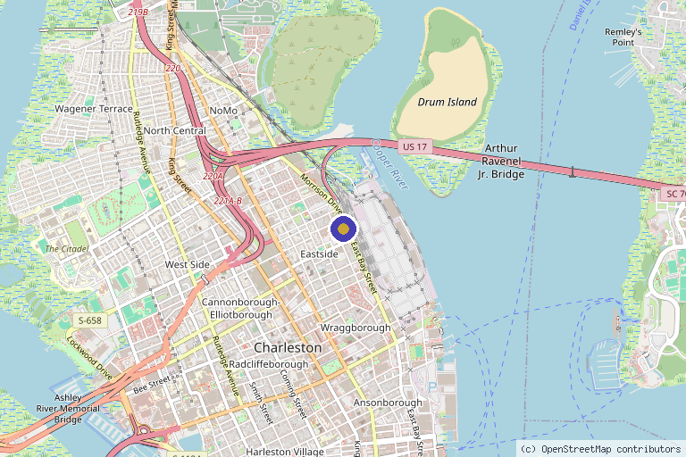 Map showing the location of Shine Medical Spa by Plastic Surgery of the Carolinas in Charleston, SC
